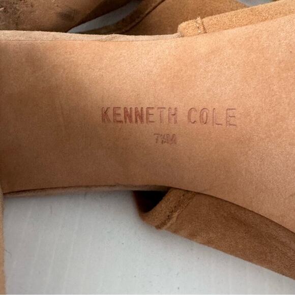 Kenneth Cole New York Delila lace up block heeled peep toe suede tan size 7.5 - Picture 8 of 13